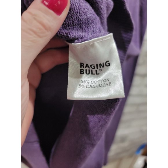 Men‎ L Raging Bull Purple Classic V Neck Sweater Cotton Cashmere Large - Picture 4 of 7